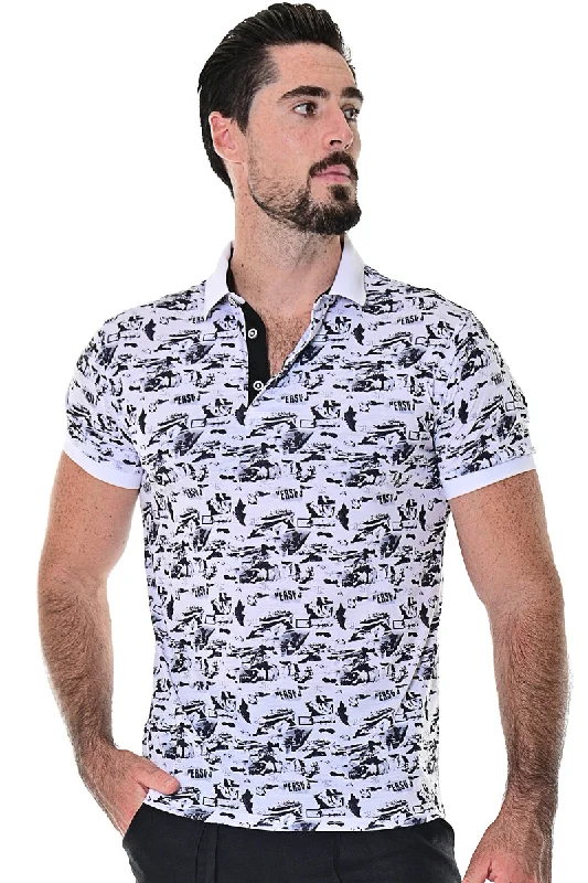 Workwear women's topsMen's Polo Shirt Short Sleeve Modern Pattern Golf White/Black - MKT1568