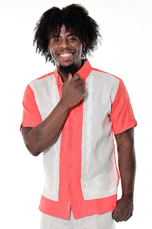 Turtleneck women's topsBohio Men's 100% Linen Bowling Rockabilly Guayabera Style Linen Shirt w/Fancy Shells Details in (2) Colors-MLS1688