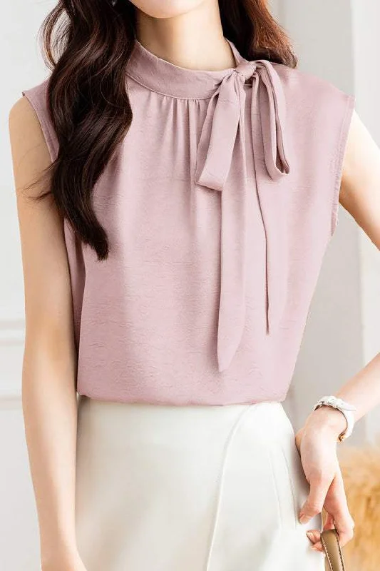 Tunic-style women's topsAsymmetrical Bow Tie Color Satin Tank Top