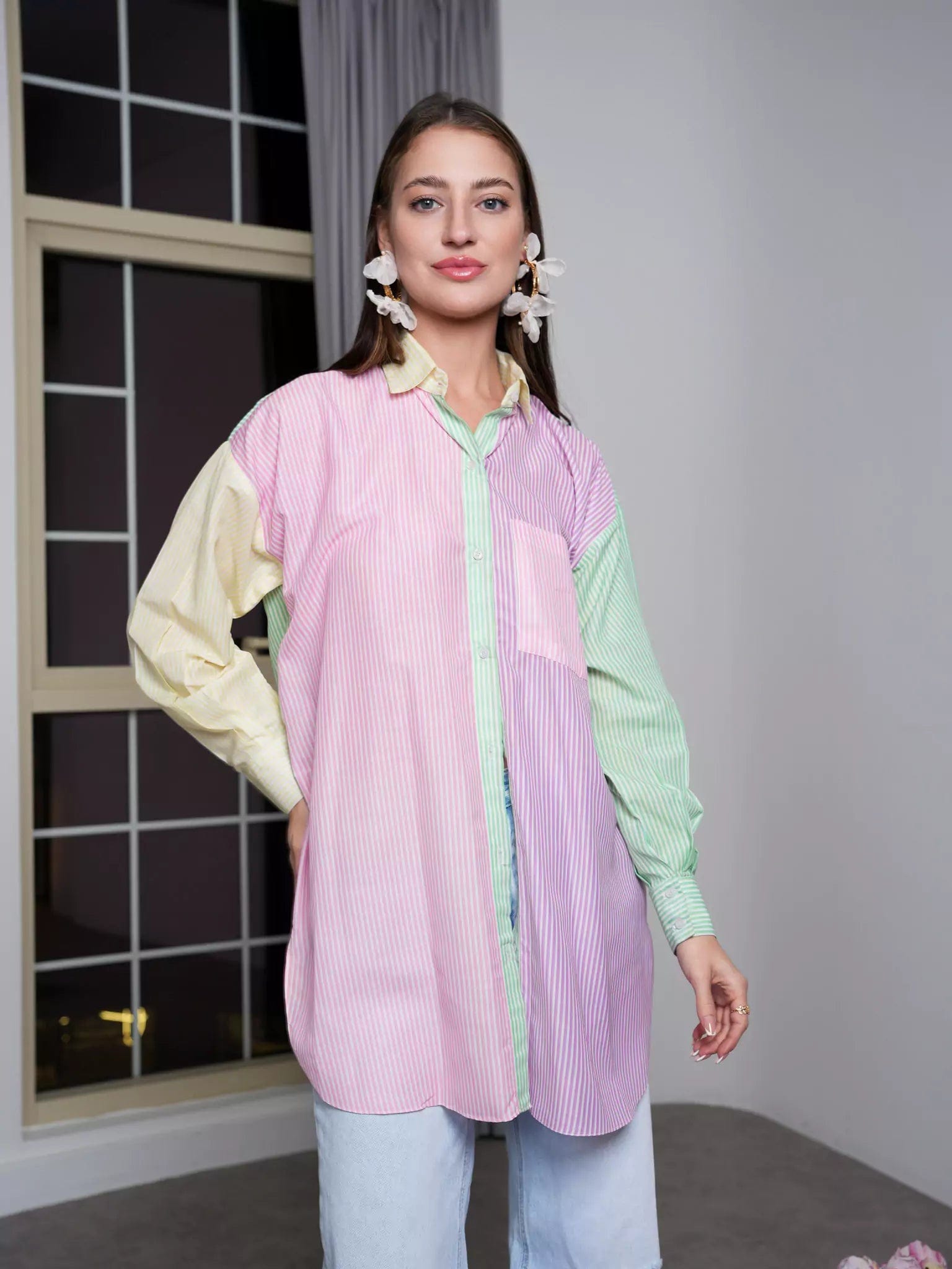 Spring women's topsMotley Stripes Shirt