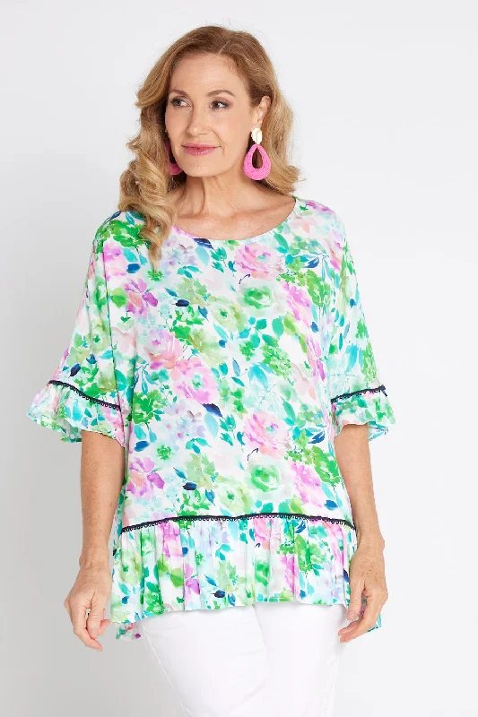 V-neck women's topsElectra Top - Jade/Amethyst Floral