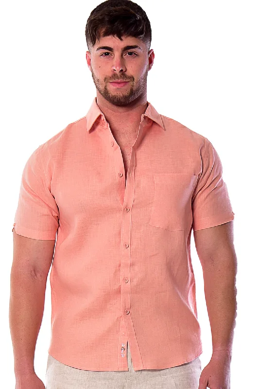 Moisture-wicking women's topsBohio Mens 100% Linen Casual Short Sleeve Button-up Shirt in (10) Colors-MLS2042