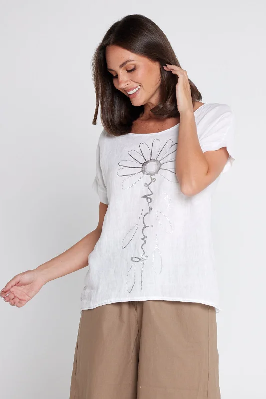 Checkered women's topsMyra Linen & Cotton Top - White