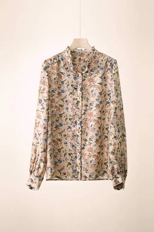 Running women's topsRuffle Collar Floral Feminine Long Sleeve Blouse
