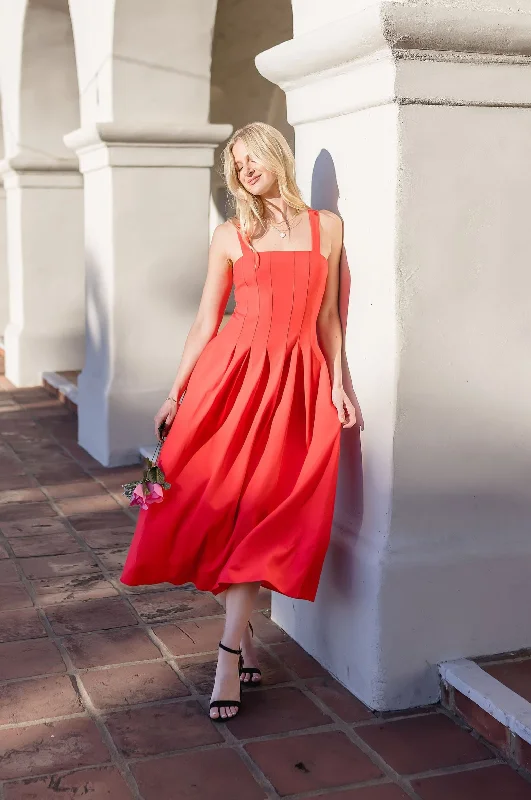 Fit-and-flare dresses for womenChristine Sleeveless Linen Midi Dress Red