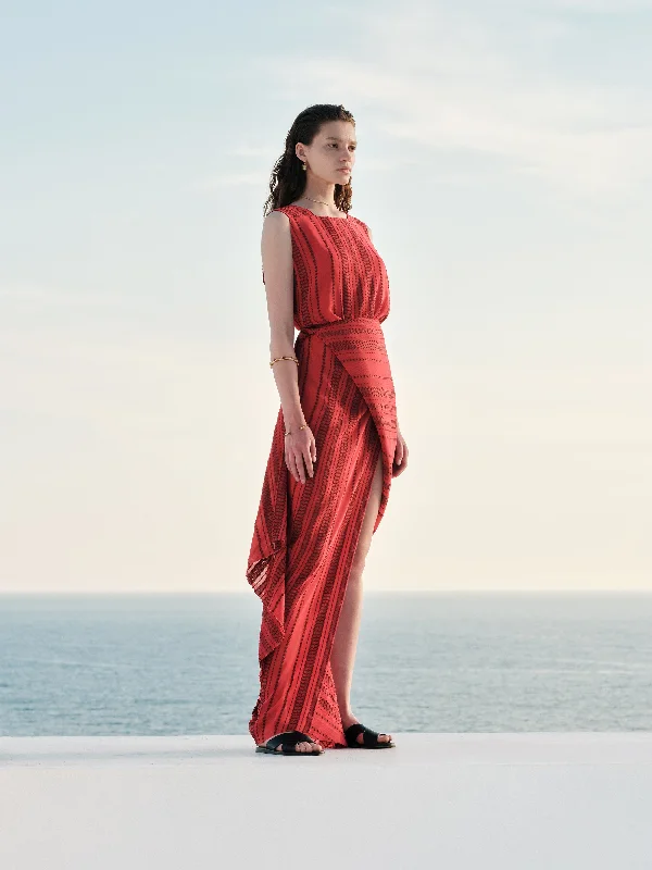Striped dresses for womenHarpe Midi Silk Dress With Drape Detail