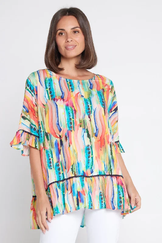 Navy blue women's topsElectra Top - Peachy Painting