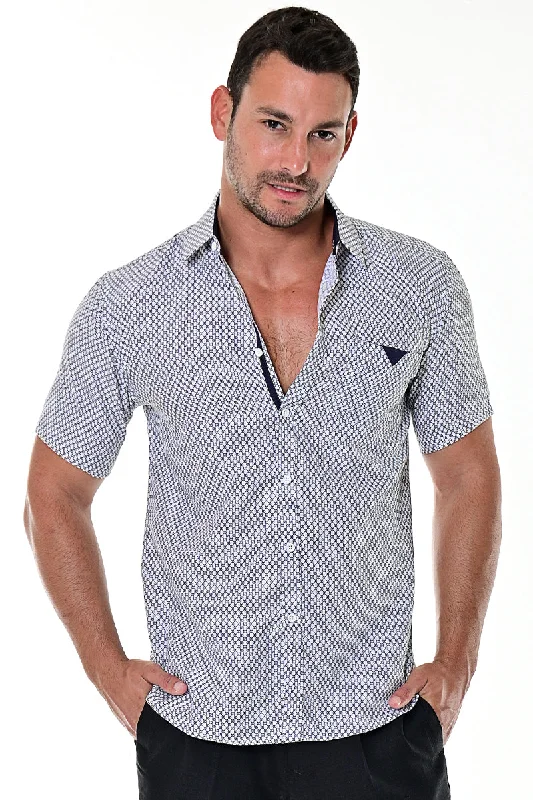 Oversized women's topsBohio Men's Short Sleeve Button Down Shirt White/Black - MCS1634