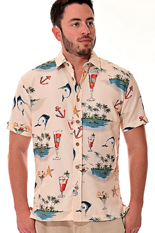 Petite women's topsBohio Men's Rayon Short Sleeve Button Down Tropical Print Shirt - MRS102