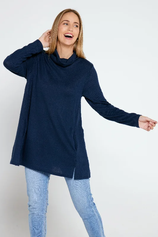 Party women's topsLina Cowl Knit Tunic - Navy