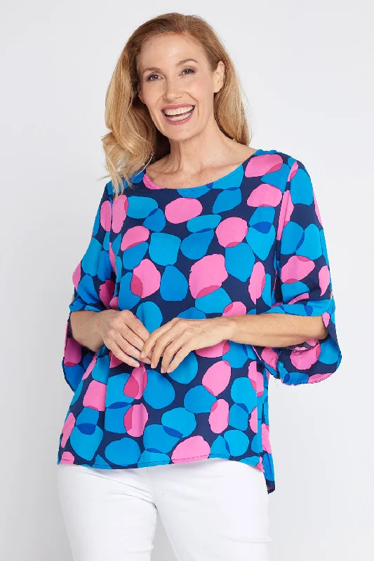 Burgundy women's topsRaven Top - Pink/Cobalt Spot