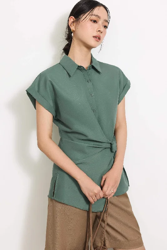 Spring women's topsSide Slit Tie-Belted Shirt - 2 Colors Available