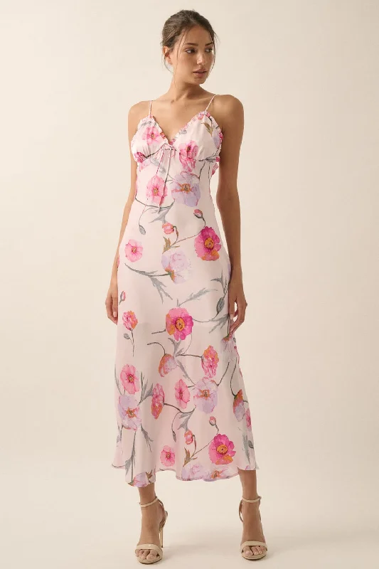 Backless dresses for womenAnastasia Sleeveless Floral Print Satin Slip Midi Dress Pink