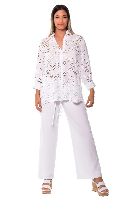 Limited edition women's topsLongsleeve Eyelet Button Down Collar Shirt by Azucar  - LCB248