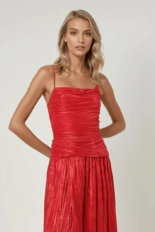 Ruched dresses for womenShaan Cowl-neck Midi Dress W. Open Back Radiant Red Metallic
