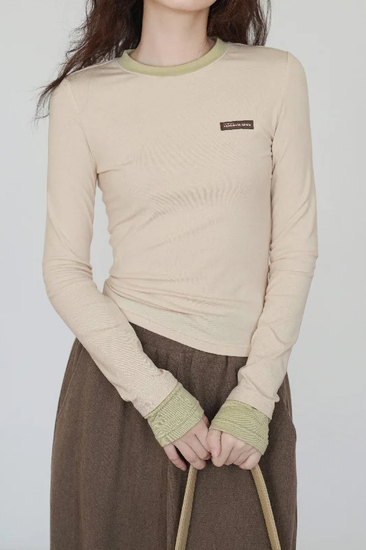 Peter Pan collar women's topsPatch Decor Bi-Color Hem T-Shirt - 2 Colors Available