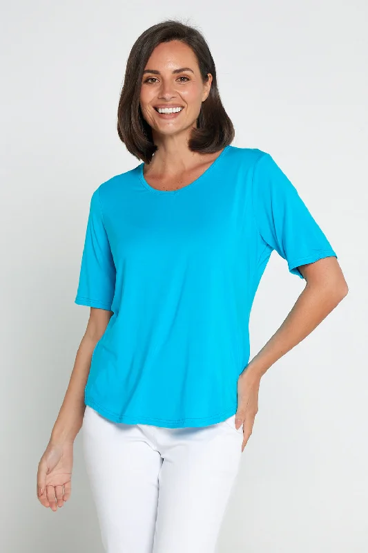 Embellished women's topsBelinda Modal Tee - Aqua Blue