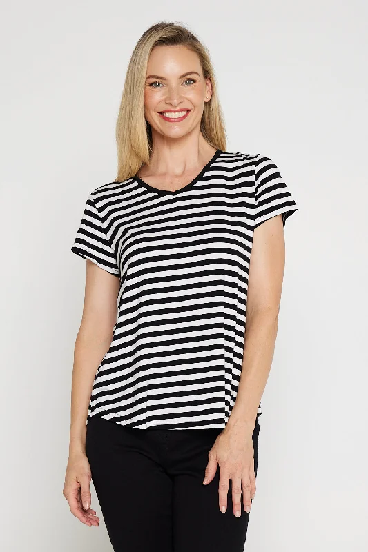 High-street women's topsAlison Bamboo Tee - Black/White Stripe