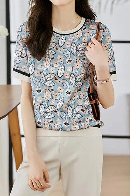 Button-down women's topsIllustration Botanical Print Satin T-Shirt