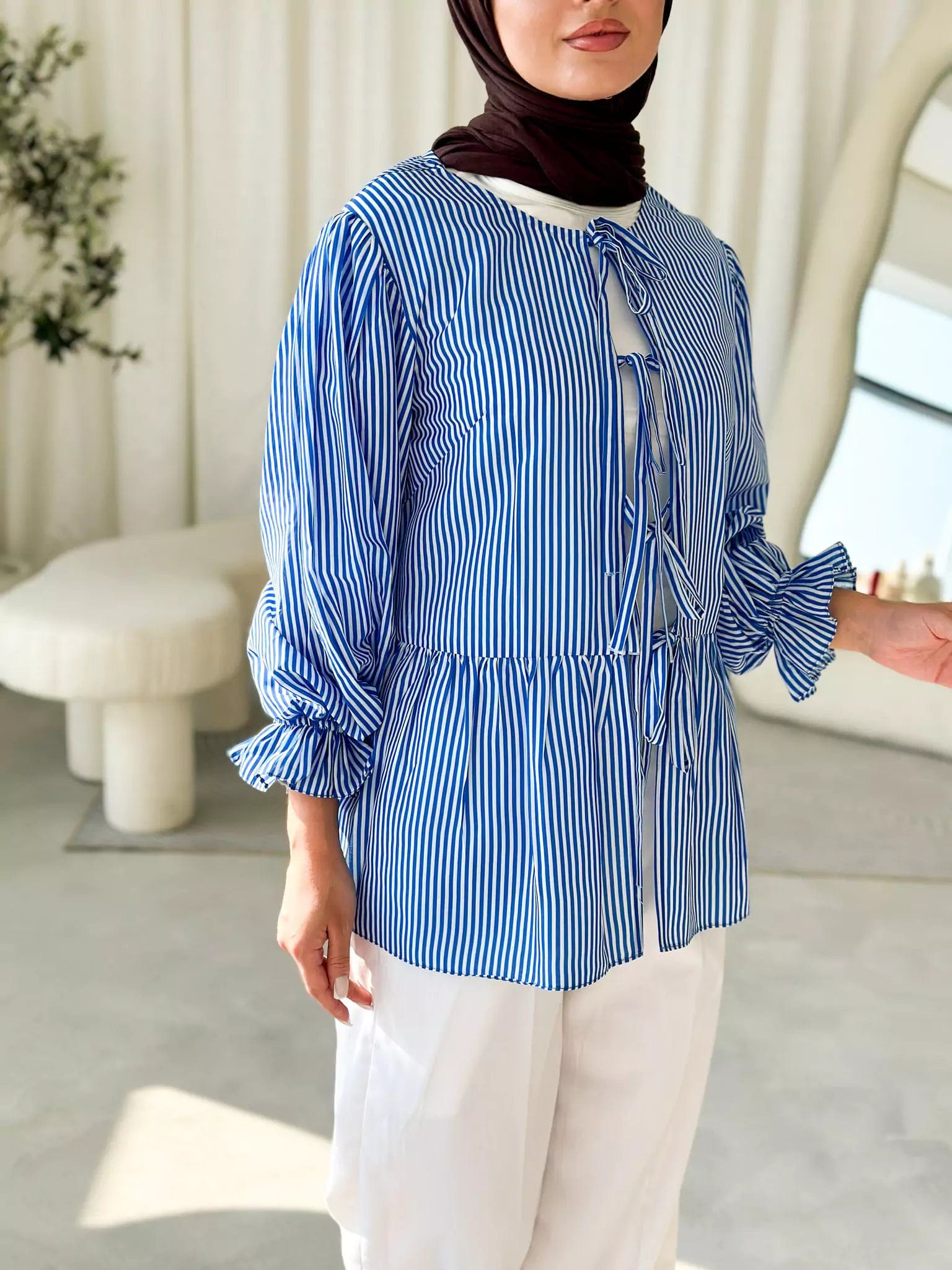 Neon women's topsBlue Coquette Stripes Shirt