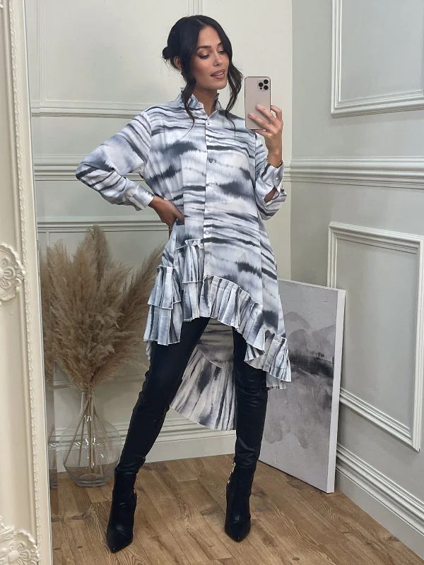 Coral women's topsAsymmetric Hem Oversized Shirt, White Abstract