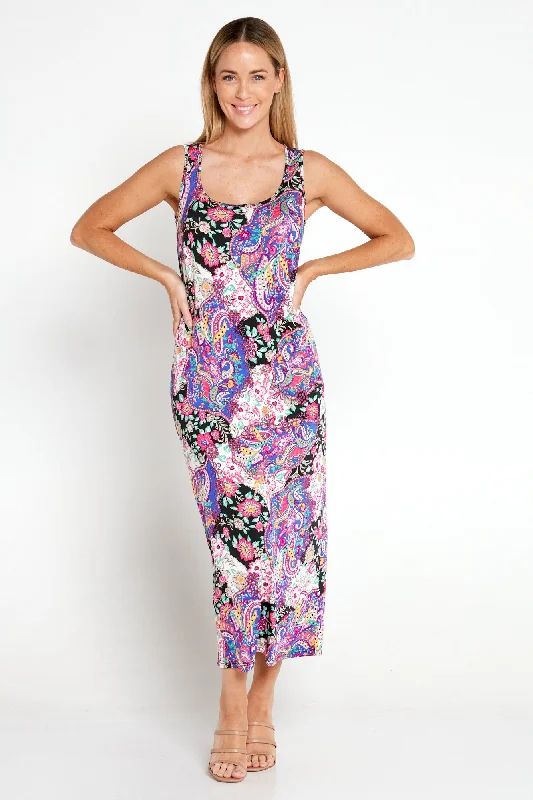 Lantern sleeve dresses for womenFindon Midi Slip Dress - Pink Paisley