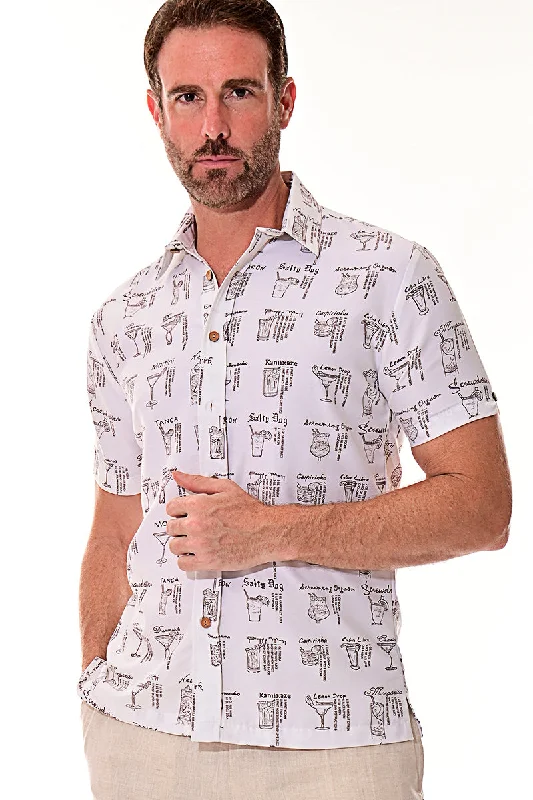 Plus-size women's topsBohio Men's Rayon Short Sleeve Button Down Tropical Cocktails Print Shirt MRS103