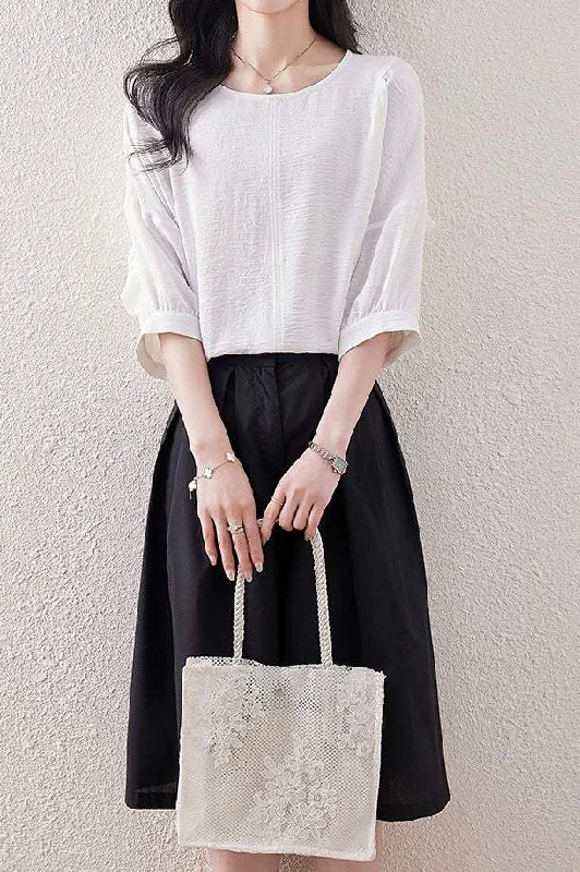 Solid color women's topsBack Ribbon String Ruffle Decor Simple Blouse - 3 Colors Available