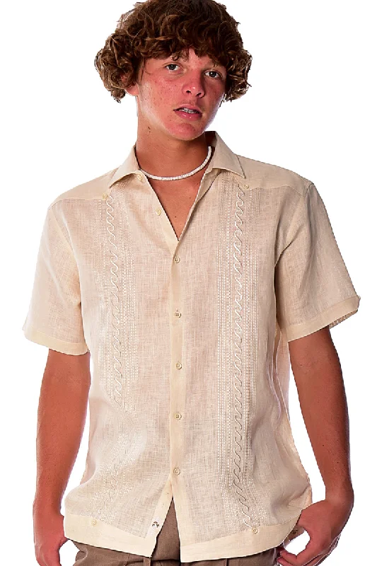 Breathable women's topsBohio Mens 100% Linen Embroidered Front Short Sleeve Shirt in (3) Colors MLFG2031