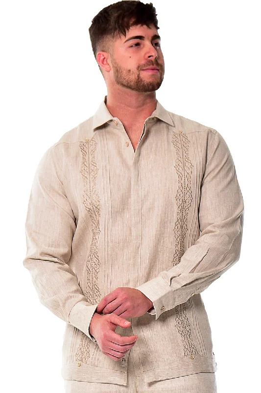 Wrinkle-resistant women's topsBohio Mens 100% Linen Fancy Guayabera Style Shirt for Men - Embroidered and Pin-Tucked in (3) Colors MLFG2030