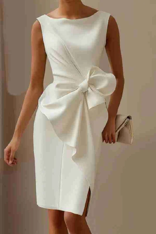 Cold-shoulder dresses for womenSolid Color Sleeveless Sweet Bow Decor Midi Dress