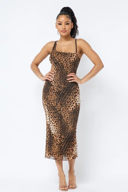Long flowy dresses for womenAnimal Print Midi Dress With Strap