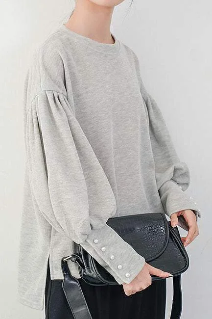 Plus-size women's topsドロップショルダーバルーンスリーブスウェット　5色入