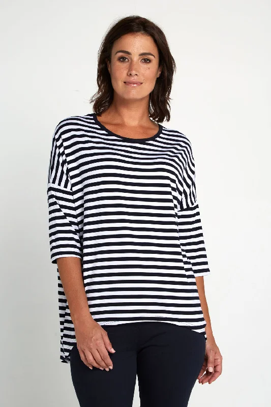 Metallic women's topsMontmartre Bamboo Top - Navy White Stripe