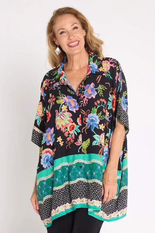 Local artisan women's topsEsta Shirt - Black Floral