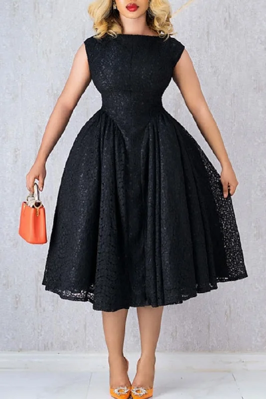 Cotton dresses for everyday wearSolid Color Boat Neck Rocking A-Line Midi Dress