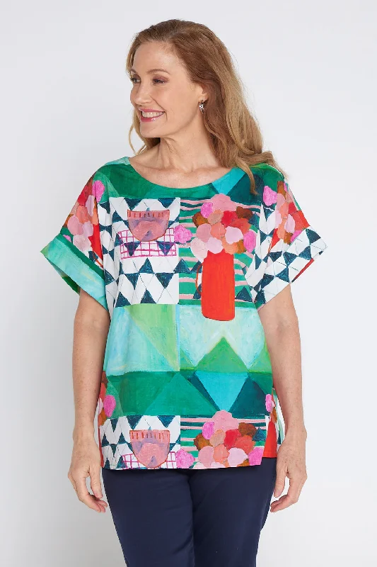 Button-down women's topsPrivate Universe Top - All Over Green Print
