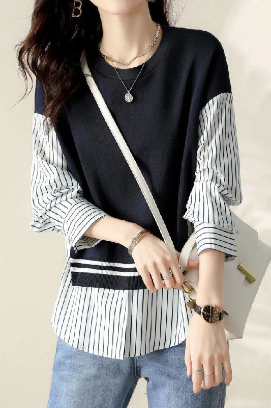 Limited edition women's topsDrop Shoulder Stripe Contrast Sweatshirt