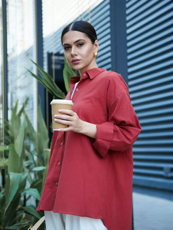 Sheer women's topsFront Back Rustle Button Down Shirt