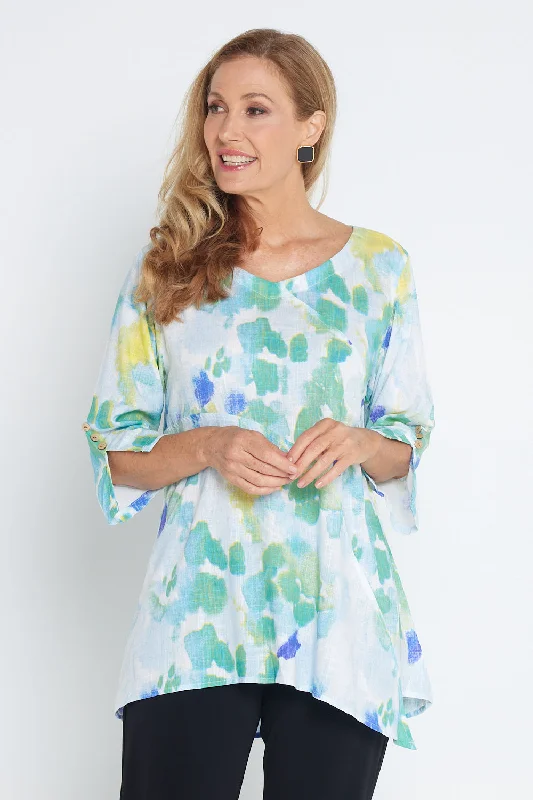 Striped women's topsJanine Linen Top - Sea Foam Watercolour