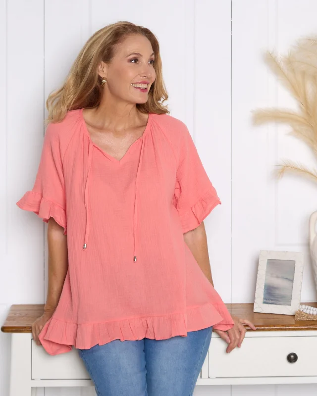 One-shoulder women's topsShaylee Muslin Top - Coral