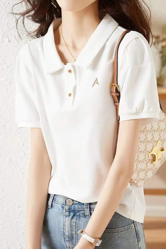 Machine-washable women's topsLogo Embroidered Casual Polo Shirt