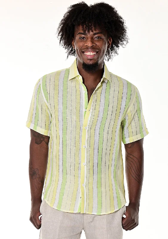 Halter neck women's topsBohio Men's 100% Linen Casual Short Sleeve Stripe Shirt in (3) Pastel Colors-MLS266