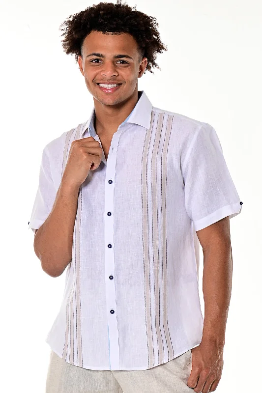 Scoop neck women's topsBohio Men's 100% Linen Button Down Short Sleeve Shirt w/Stripes in (2) Colors-MLS1740