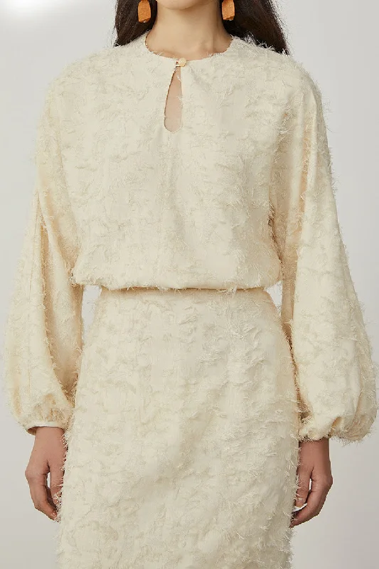 Statement women's topsフロントティアドロップフリンジ装飾ブラウス　裏地付