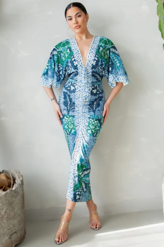Embroidered dresses for womenFront Ruched V-neck Midi Dress