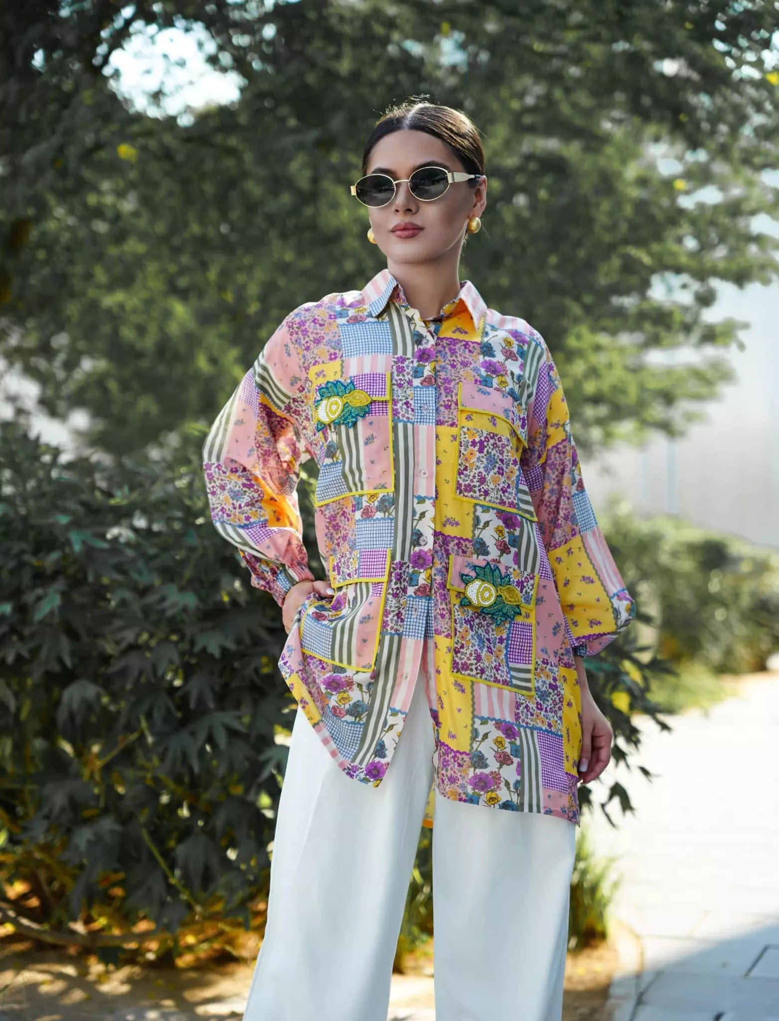 One-shoulder women's topsLime Medley Embellished Shirt