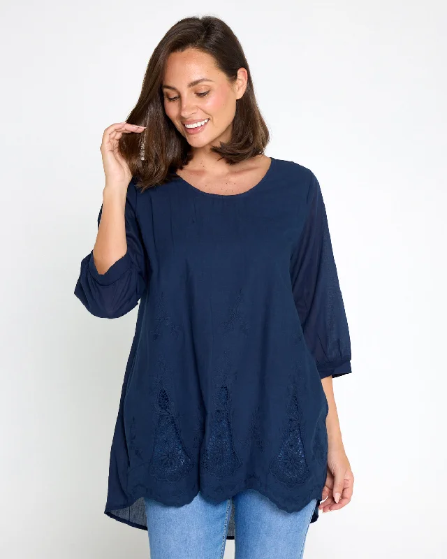Bohemian women's topsSophia Cotton Top - Navy Nouveau