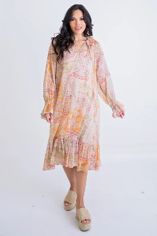 Silk dresses for womenPaisley Chiffon Ruffle Midi Dress