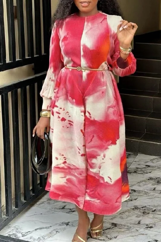 Shift dresses for womenWatercolor Print Stylish Pleated Midi Dress